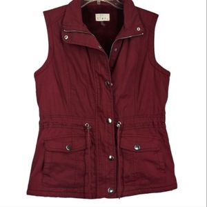 ETWO Women's Cargo Vest Zip & Snap Button Front/ Faux Fur Size S